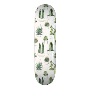Watercolour Cacti & Succulent Skateboard