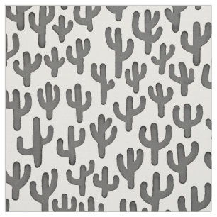 Watercolour Cactus Pattern - Black Fabric