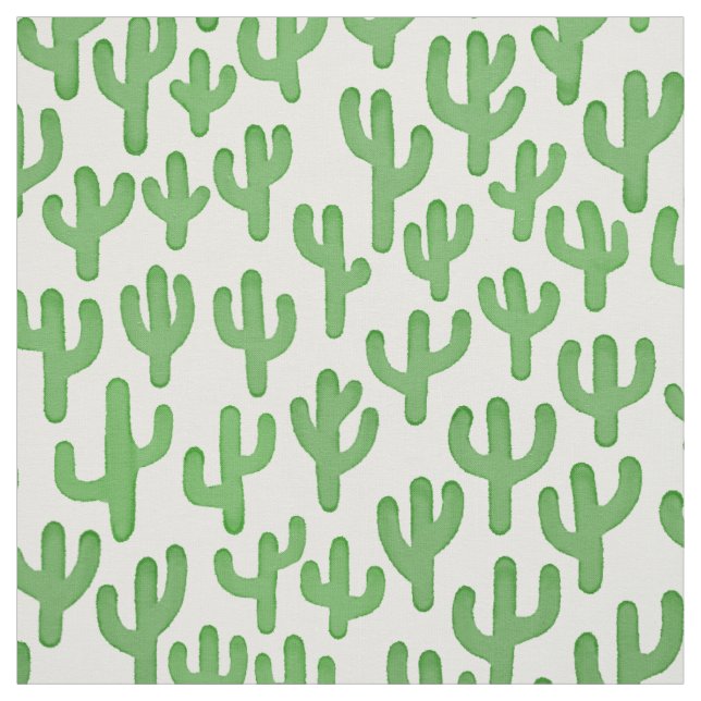Watercolour Cactus Pattern - Green Fabric (Swatch)