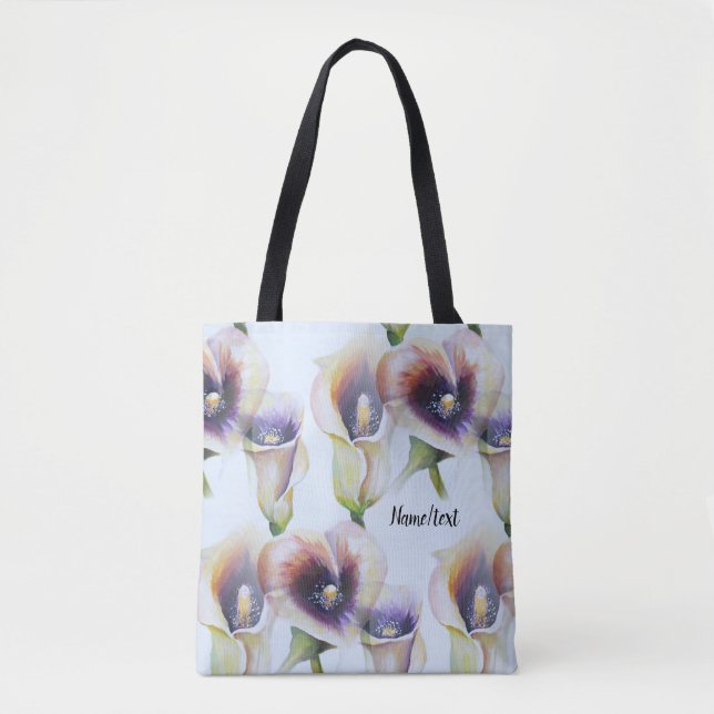 Watercolour Calla Lilies in Gradient Colours text Tote Bag (Front)
