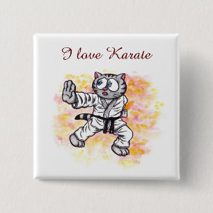 watercolour cartoon Karate Kitten fighting spirit 15 Cm Square Badge