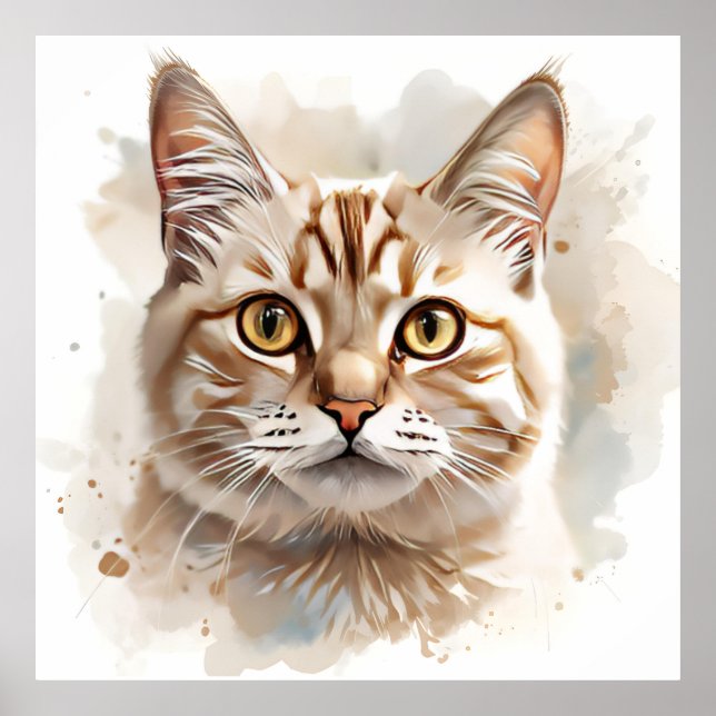 “Watercolour Cat Art – Cute Feline Painting Poster (Front)