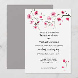 Watercolour Cherry Blossoms Wedding Invitations