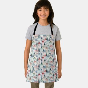 Watercolour Christmas Homes seamless pattern. Apron