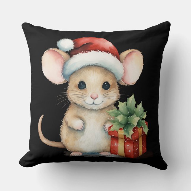 Watercolour Christmas Mouse Cushion (Front)
