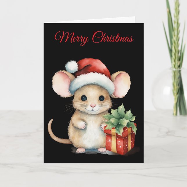 Watercolour Christmas Mouse Holiday Card (Front)