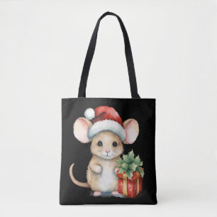 Watercolour Christmas Mouse Tote Bag