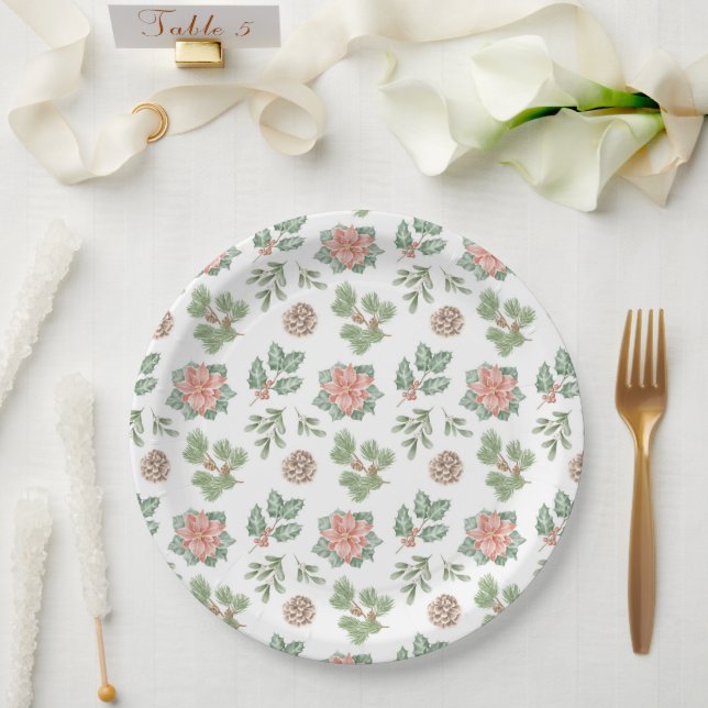 Watercolour Christmas Pattern  Paper Plate (Wedding)