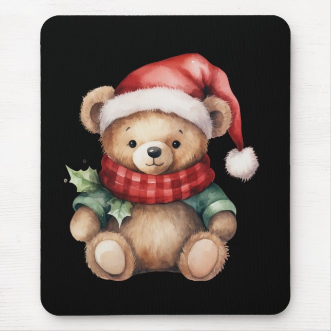 Watercolour Christmas Teddy Bear Mouse Mat (Front)