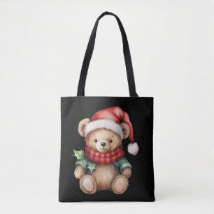 Watercolour Christmas Teddy Bear Tote Bag