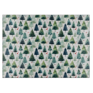 Watercolour Christmas Tree Seamless Pattern. Cutting Board