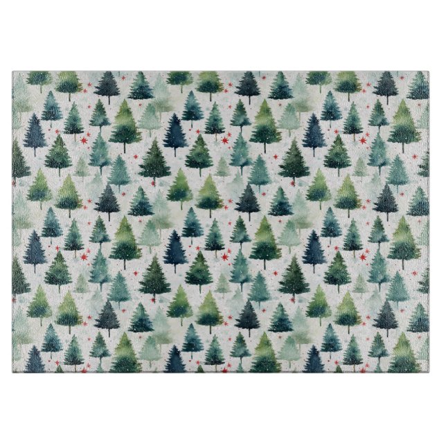 Watercolour Christmas Tree Seamless Pattern. Cutting Board (Front)