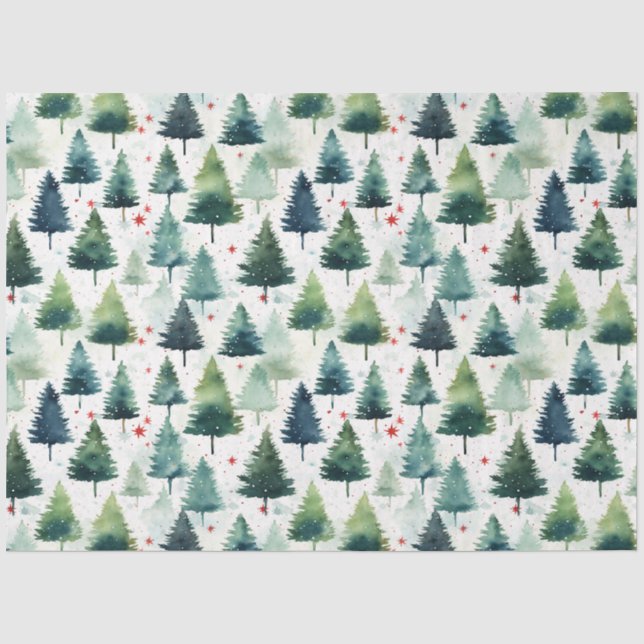 Watercolour Christmas Tree Seamless Pattern. Tissue Paper (Front)