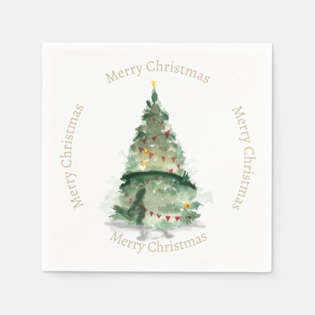 Watercolour Christmas Tree with Christmas greeting Napkin (Front)