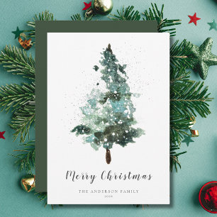 Watercolour Christmas Tree with Sparkle Holiday Card