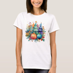 Watercolour Christmas Trees and Ornaments - Elegan T-Shirt