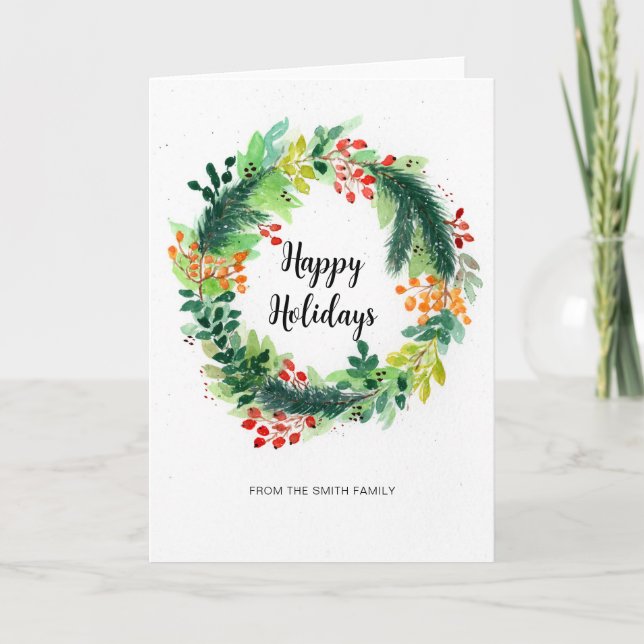 Watercolour Christmas Wreath Greeting Card (Front)