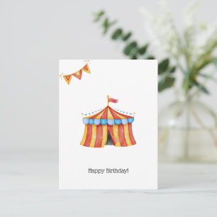 Watercolour Circus Tent Carnival Happy Birthday Postcard