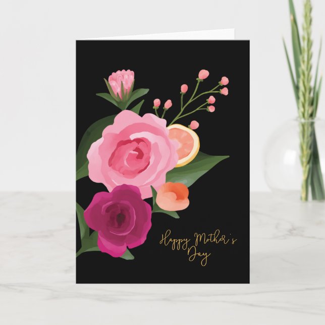 Watercolour Citrus & Floral Pink Mother's Day Card (Front)