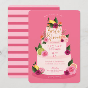 Watercolour Citus Floral 3 Tier Cake Bridal Shower Invitation