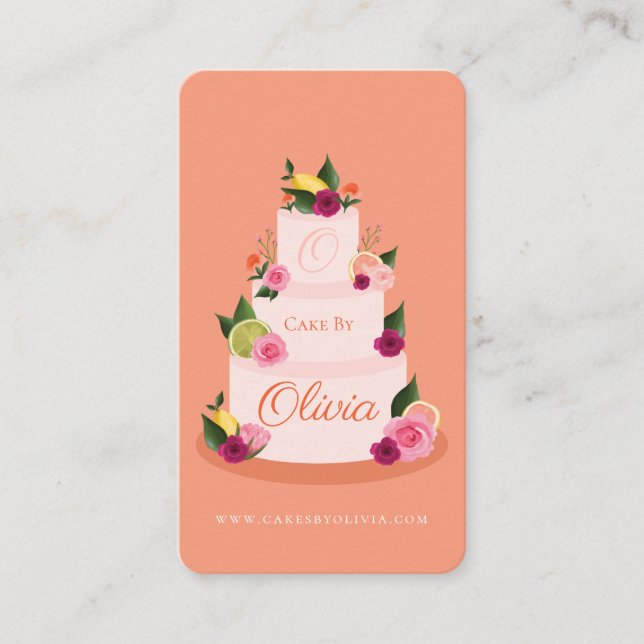 Watercolour Citus Floral 3 Tier Cake Cake Bakery Business Card (Front)