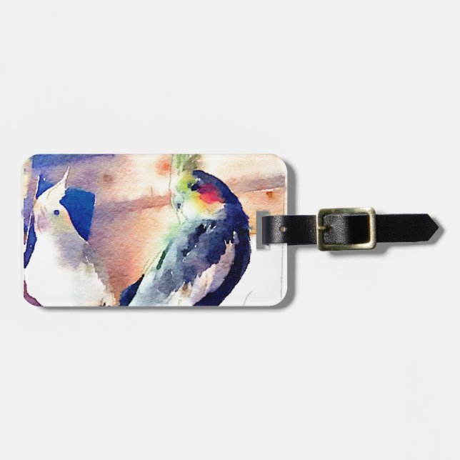 Watercolour Cockatiel Luggage Tag (Front Horizontal)