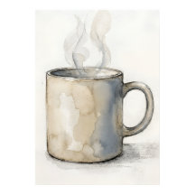 Watercolour Coffee Mug Poster | Cosy Kitchen Wall