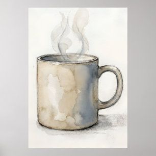Watercolour Coffee Mug Poster Cosy Kitchen Wall