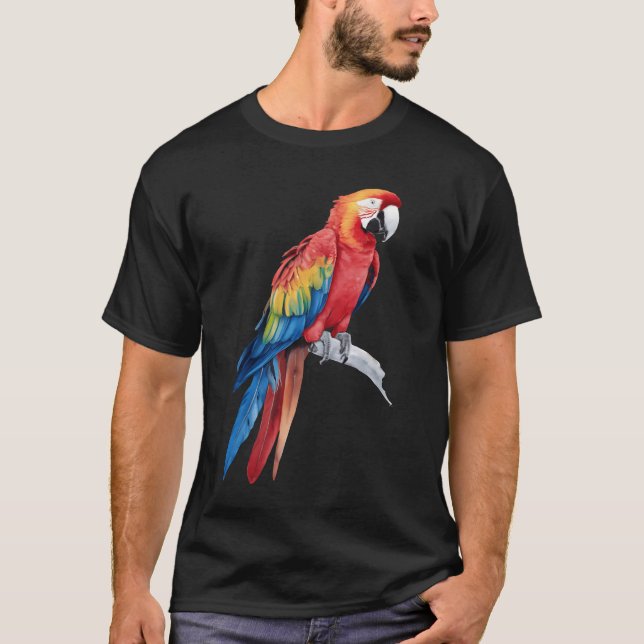 Watercolour Colourful Scarlet Macaw Parrot Bird gi T-Shirt (Front)