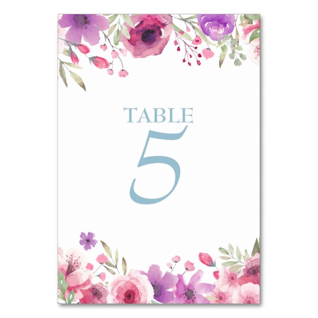Watercolour Country Garden Roses Table Number (Back)