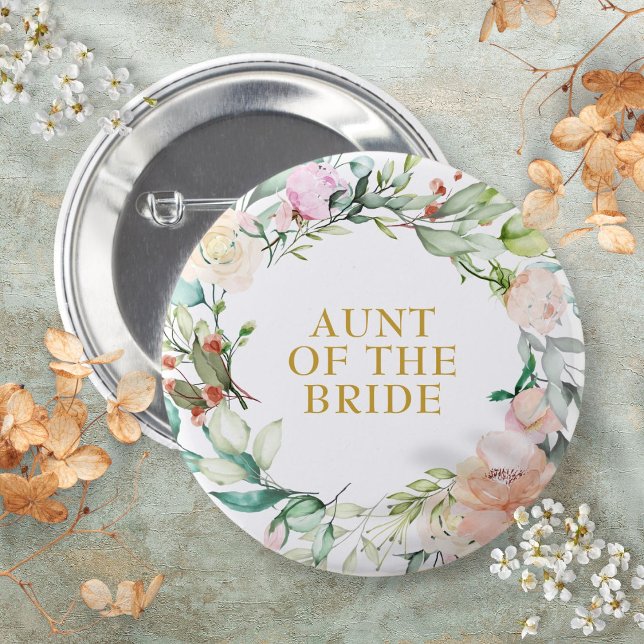 Watercolour Country Rose Greenery Garland Name 6 Cm Round Badge (Watercolour Country Rose Greenery Garland Name Button)