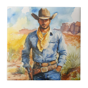 Watercolour Cowboy in Desert Tile