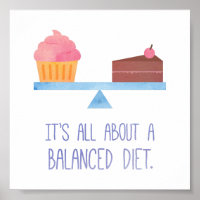 Watercolour Cupcake Balanced Diet Food Humour