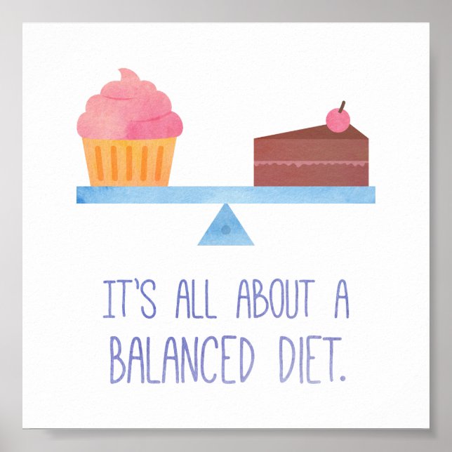 Watercolour Cupcake Balanced Diet Food Humour Poster (Front)
