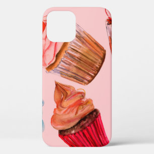 Watercolour cupcakes seamless background pattern,  iPhone 12 case