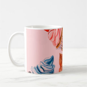 Watercolour cupcakes seamless background pattern, coffee mug