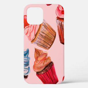 Watercolour cupcakes seamless background pattern, iPhone 12 case