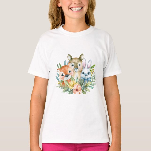 Watercolour cute animals design T-Shirt (Front)