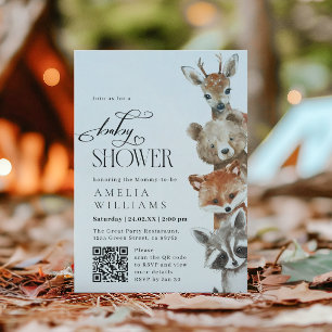 Watercolour Cute Animals Modern QR Code Invitation