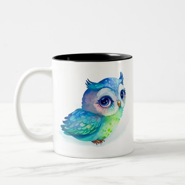 Watercolour Cute Owl (2) Two-Tone Coffee Mug (Left)