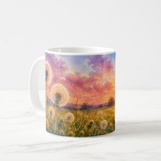 Watercolour Dandelions at Sunset Meadow Landscape Coffee Mug