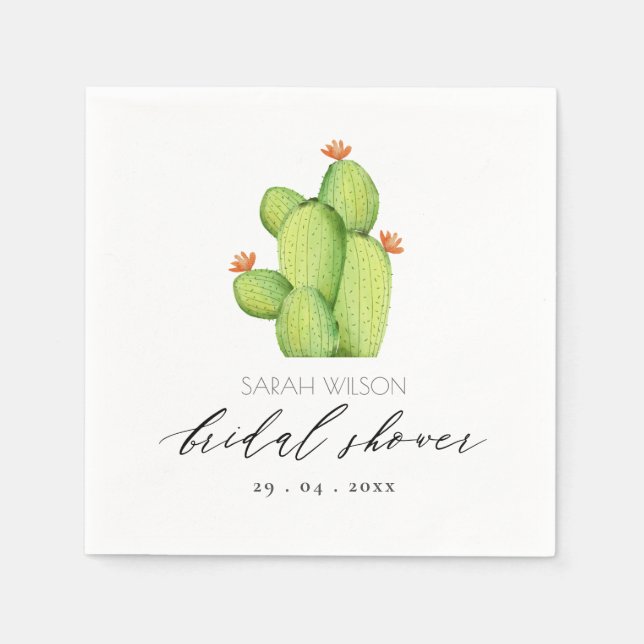 WATERCOLOUR DESERT CACTUS FLOWER BRIDAL SHOWER NAPKIN (Front)