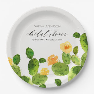 WATERCOLOUR DESERT CACTUS FLOWER BRIDAL SHOWER PAPER PLATE