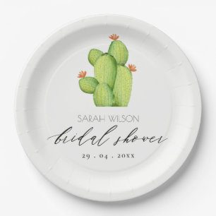 WATERCOLOUR DESERT CACTUS FLOWER BRIDAL SHOWER PAPER PLATE