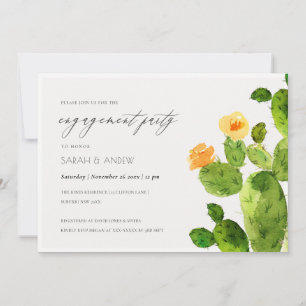 WATERCOLOUR DESERT CACTUS FLOWER ENGAGEMENT INVITATION