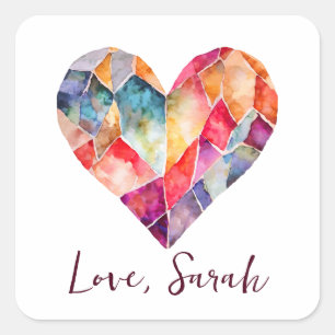 Watercolour diamond heart for a lovely  square sticker