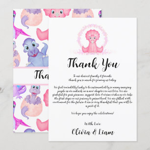 Watercolour Dinosaur Baby Shower Thank You Card