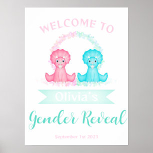 Watercolour Dinosaur Gender Reveal Welcome Sign