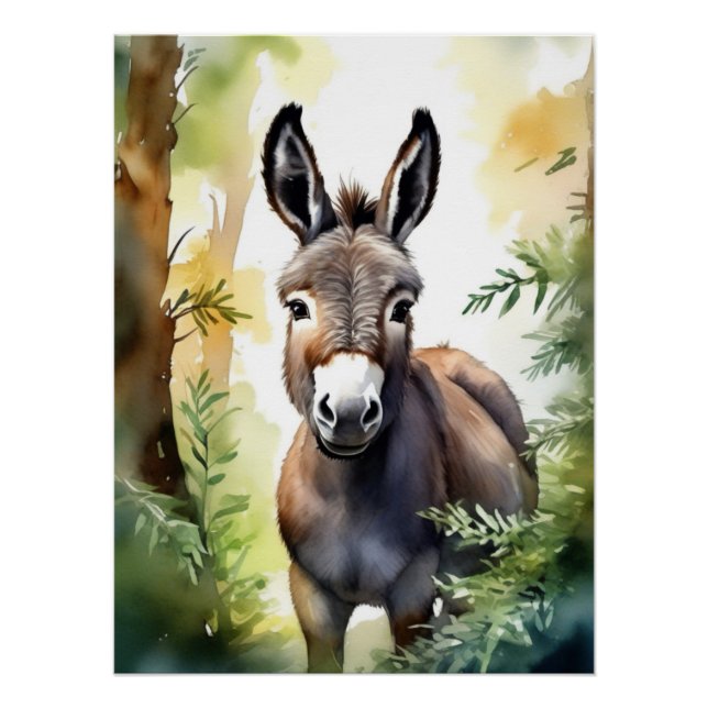  Watercolour Donkey Poster (Front)