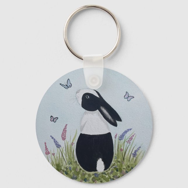 Watercolour Dutch Bunny Rabbit Key Ring (Front)